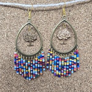 Colorful Beaded Tree Charm Earrings